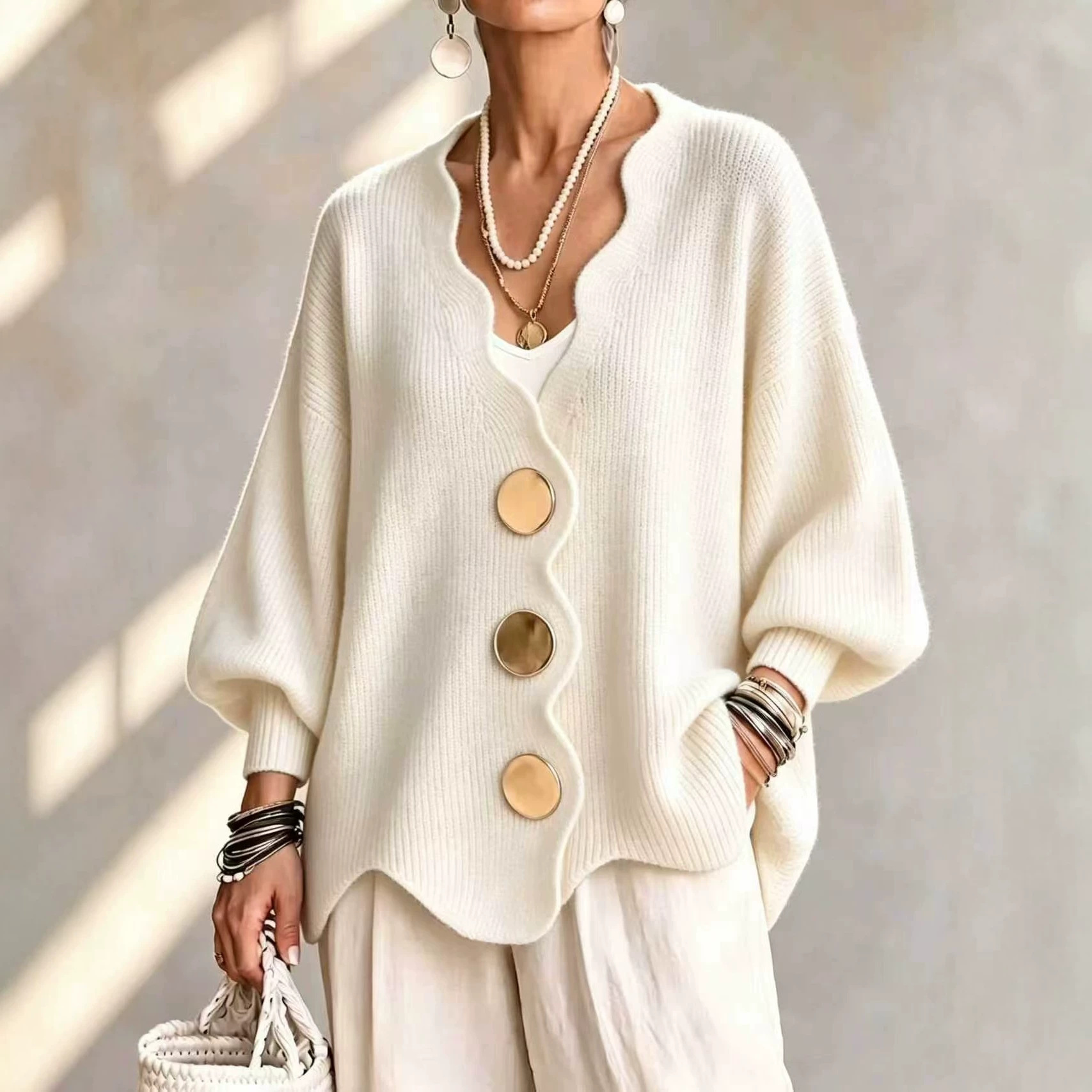 Embroidery Online - 2026 Herbst Winter Einfarbige Strick-Cardigans, Pullover,