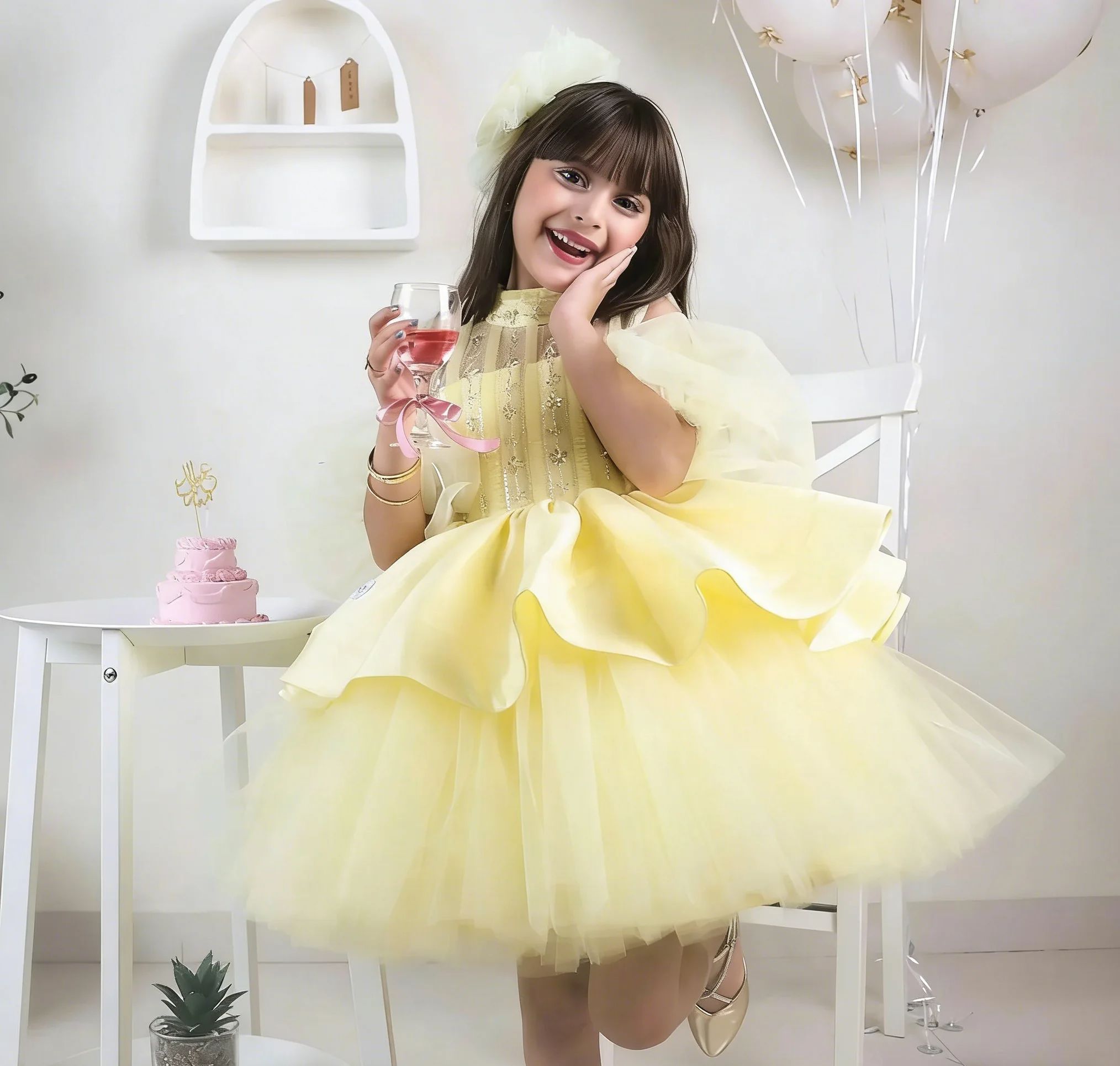 Embroidery Yellow Dress - Gelbe Blumenmädchenkleider für die Hochzeit mit