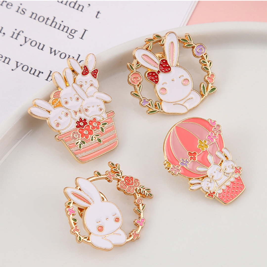 Embroidery Bali - 1PC Cute Bunny Metall Brosche Rosa